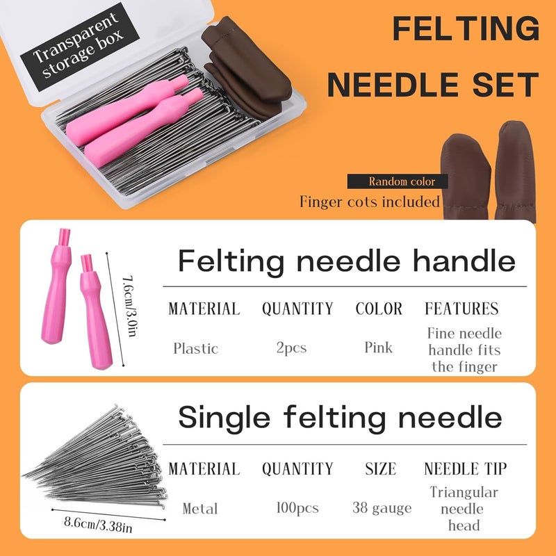 QMNNMA Needle Felting Needles, 100Pcs Wool Felting Needles, Needle Felting Tools Set with 2 Single Wooden Handle Storage Box Fingercots for Wool Projects(M) - Image 2